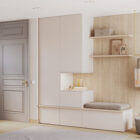 Mueble recibidor diseñado con tablero Mohair Grey acabado sedoso