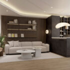 Biblioteca diseñada en walnut combinada con negro mate