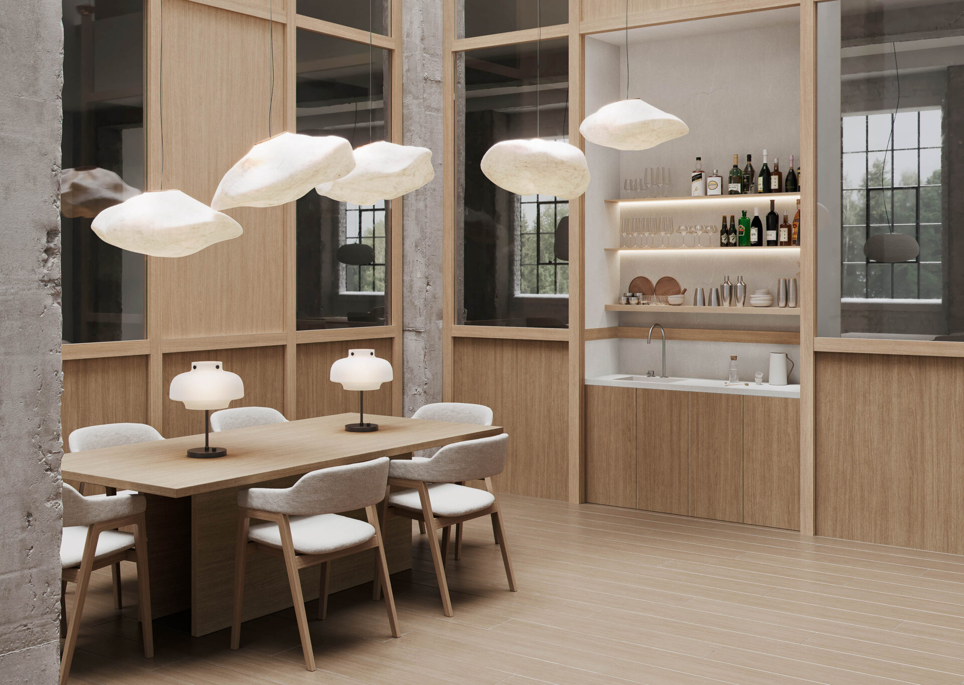 cafetería que combina el serenade sunset con la melamina pietra alba moa y serenade alba