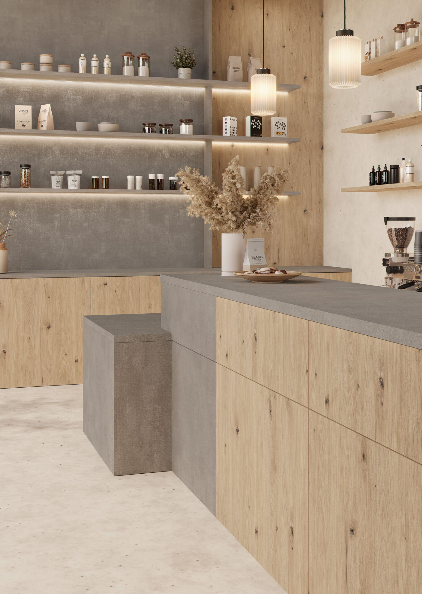 mueble en roble rústico con nudos reparados para comercio