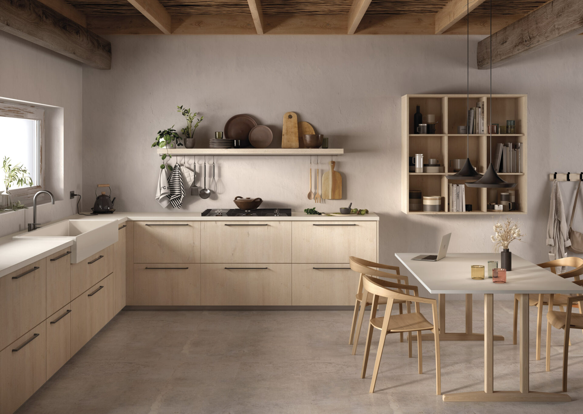cocina en Blanco y madera